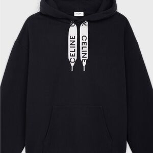 Celine Black Hoodie with Logo Drawstring